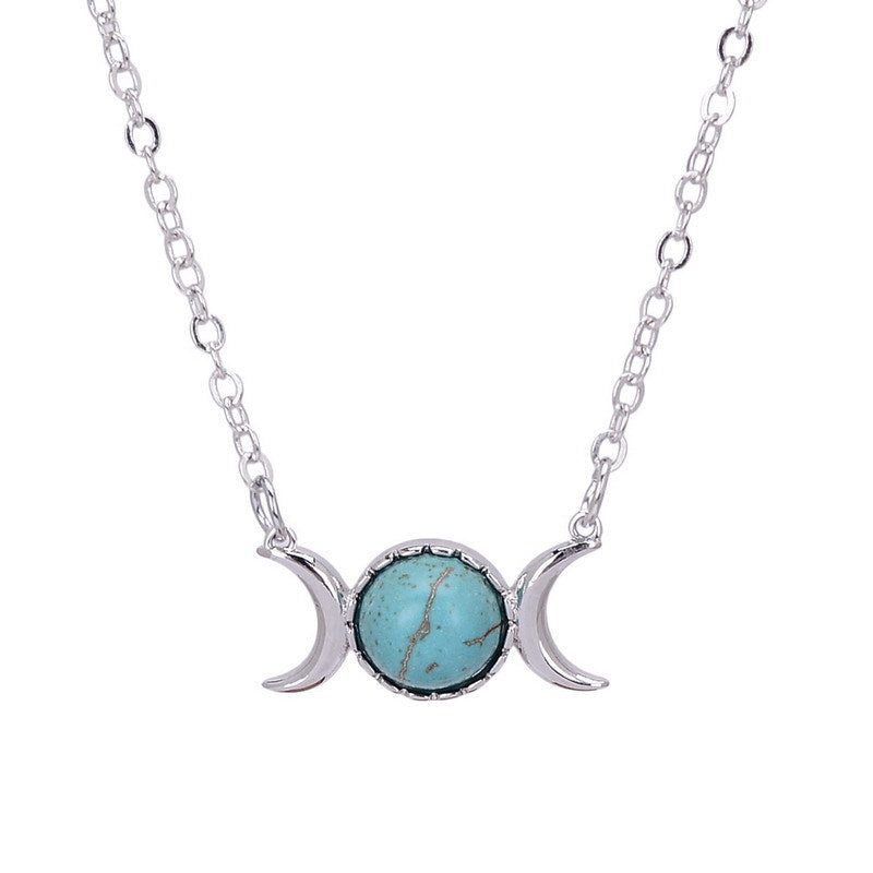 Triple Moon Goddess Crystal Pendant Necklace