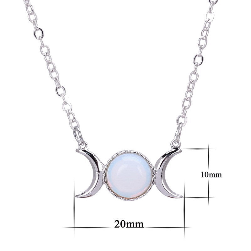 Triple Moon Goddess Crystal Pendant Necklace