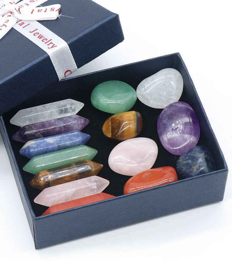 Natural Crystal Set, Hexagonal Column Double-Pointed 7 Pieces, Irregular 7 Pieces, Set Gift Box Manufacturer Wholesale
