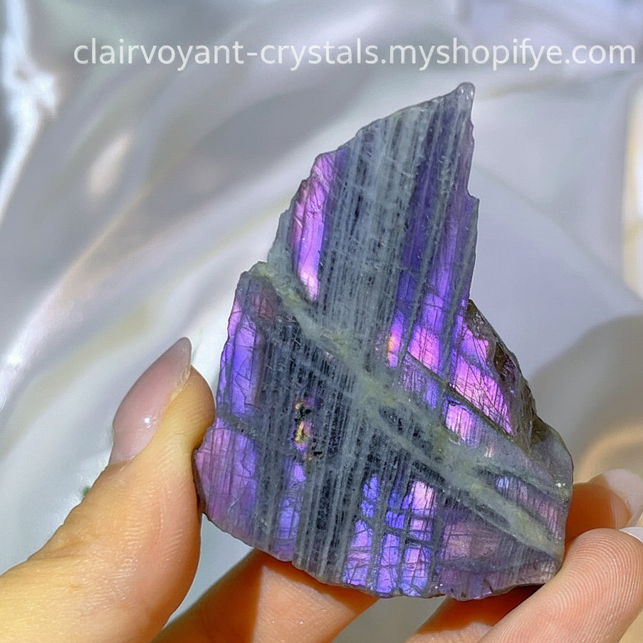 Natural Purple Labradorite Semi-Polished Slice Ornaments Manufacturer Wholesale Cross-Border Live Raw Stone Carving Crafts