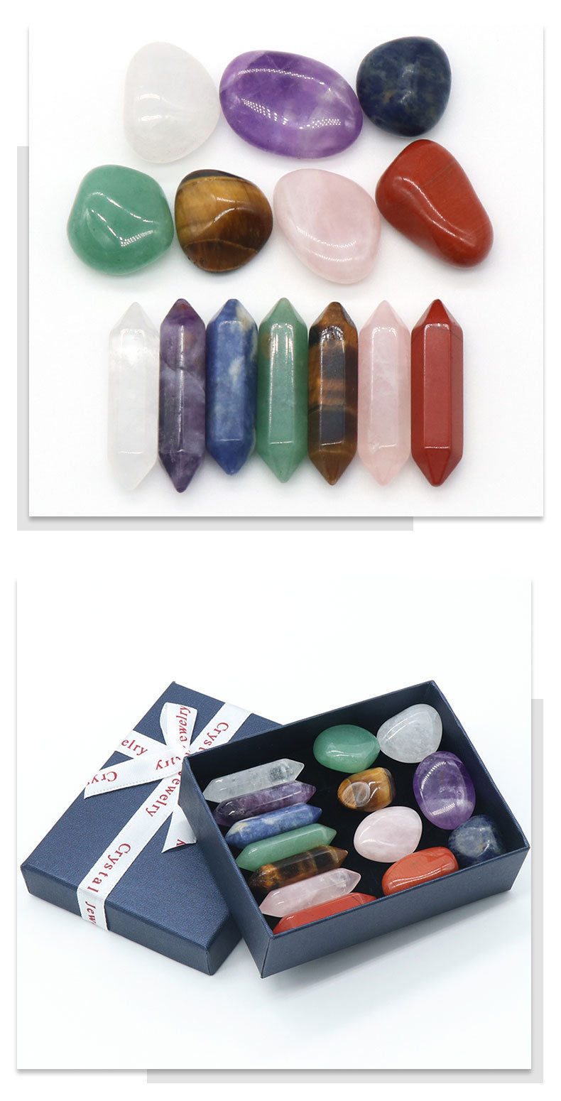 Natural Crystal Set, Hexagonal Column Double-Pointed 7 Pieces, Irregular 7 Pieces, Set Gift Box Manufacturer Wholesale
