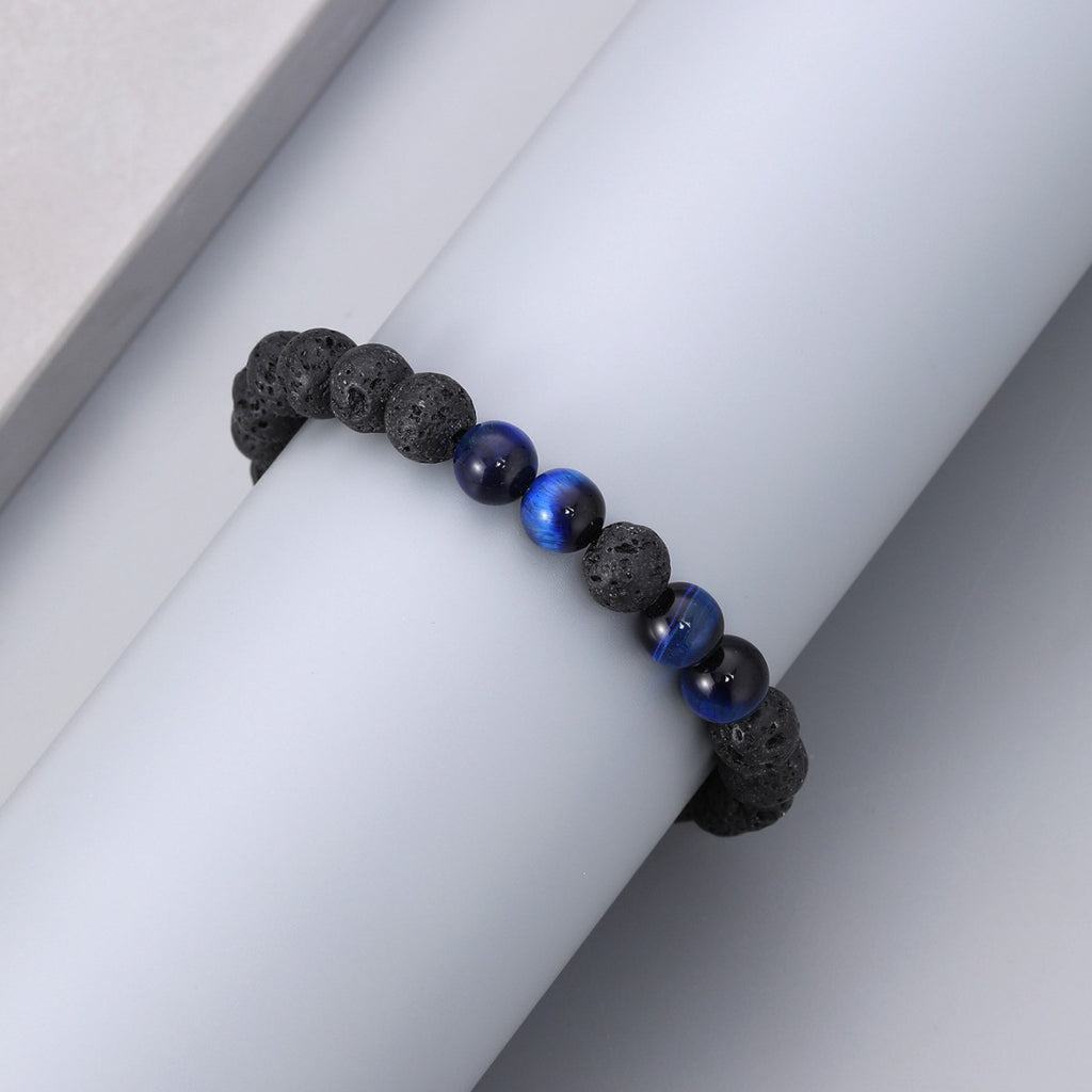 Cross-border hot sale volcanic stone blue tiger eye woven adjustable bracelet elastic rope lovers beaded bracelet manufacturers in stock