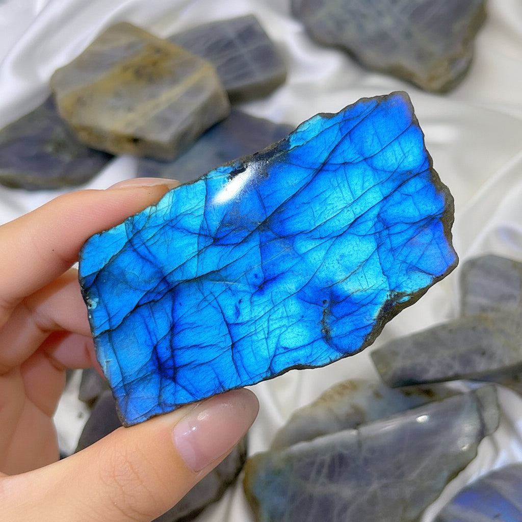 Natural Purple Labradorite Semi-Polished Slice Ornaments Manufacturer Wholesale Cross-Border Live Raw Stone Carving Crafts