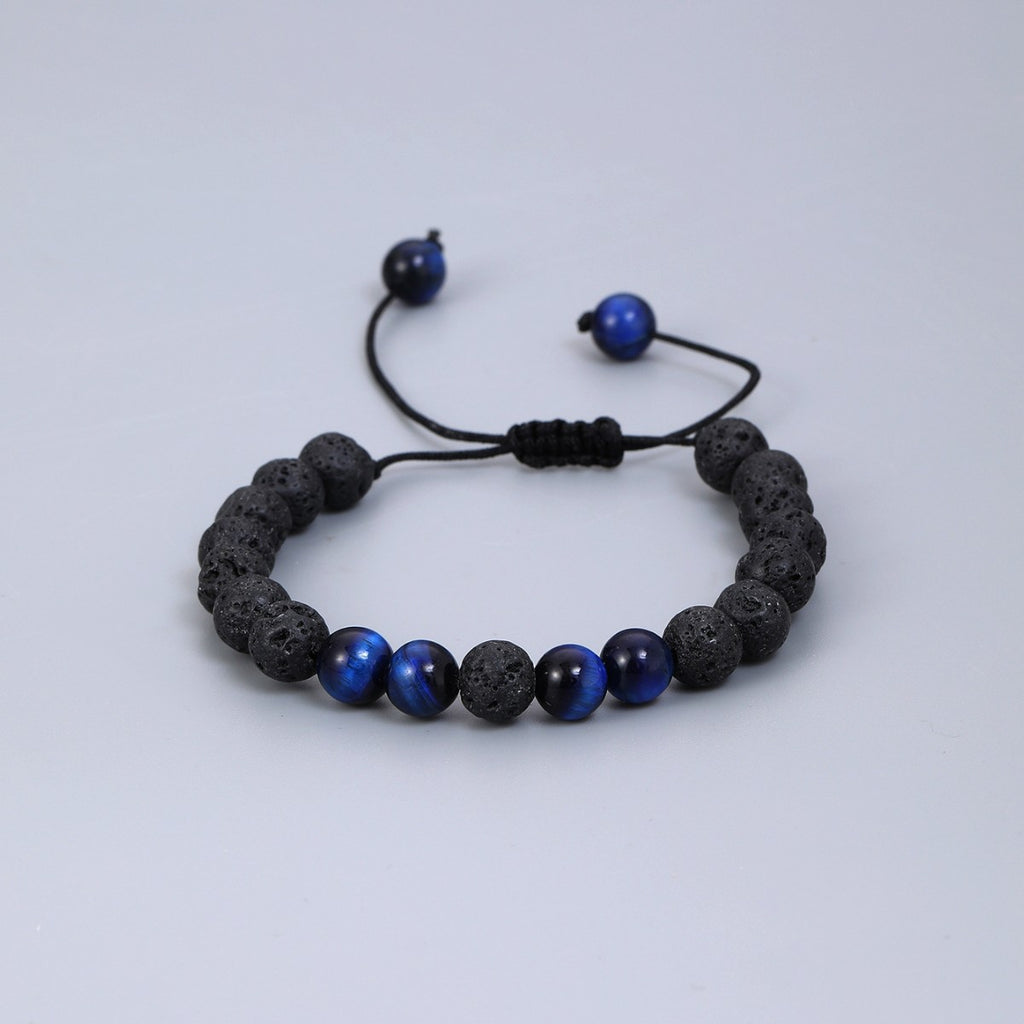 Cross-border hot sale volcanic stone blue tiger eye woven adjustable bracelet elastic rope lovers beaded bracelet manufacturers in stock