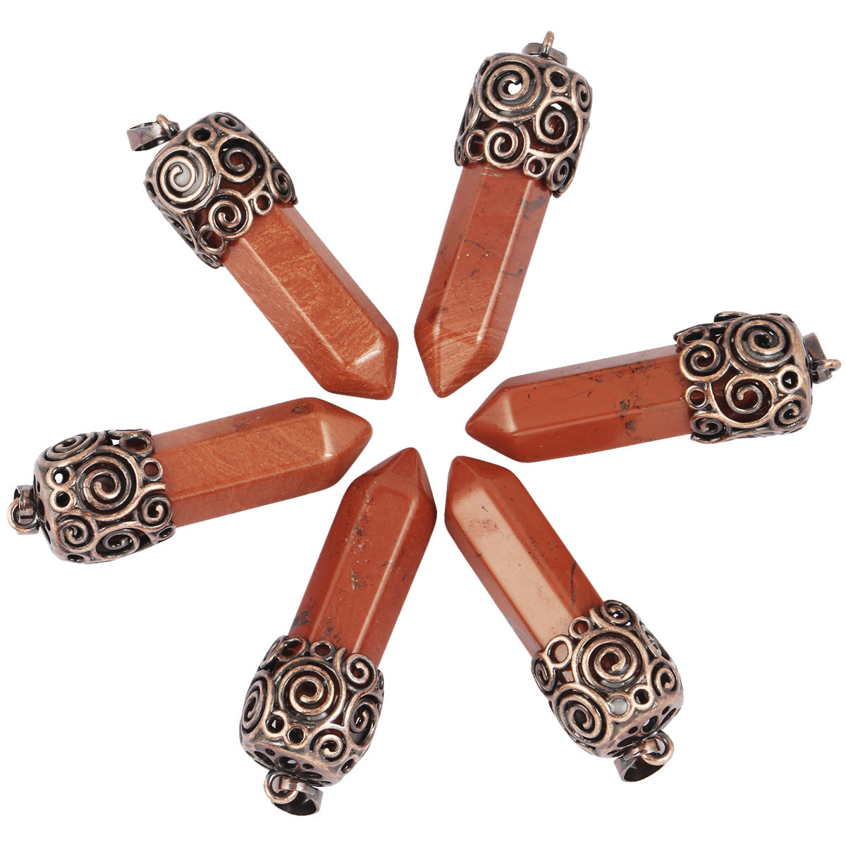 Natural Crystal Single-pointed Hexagonal Column Alloy Spiral Pattern Top Pendant European and American Style Creative Hexagonal Column Crystal Pendant
