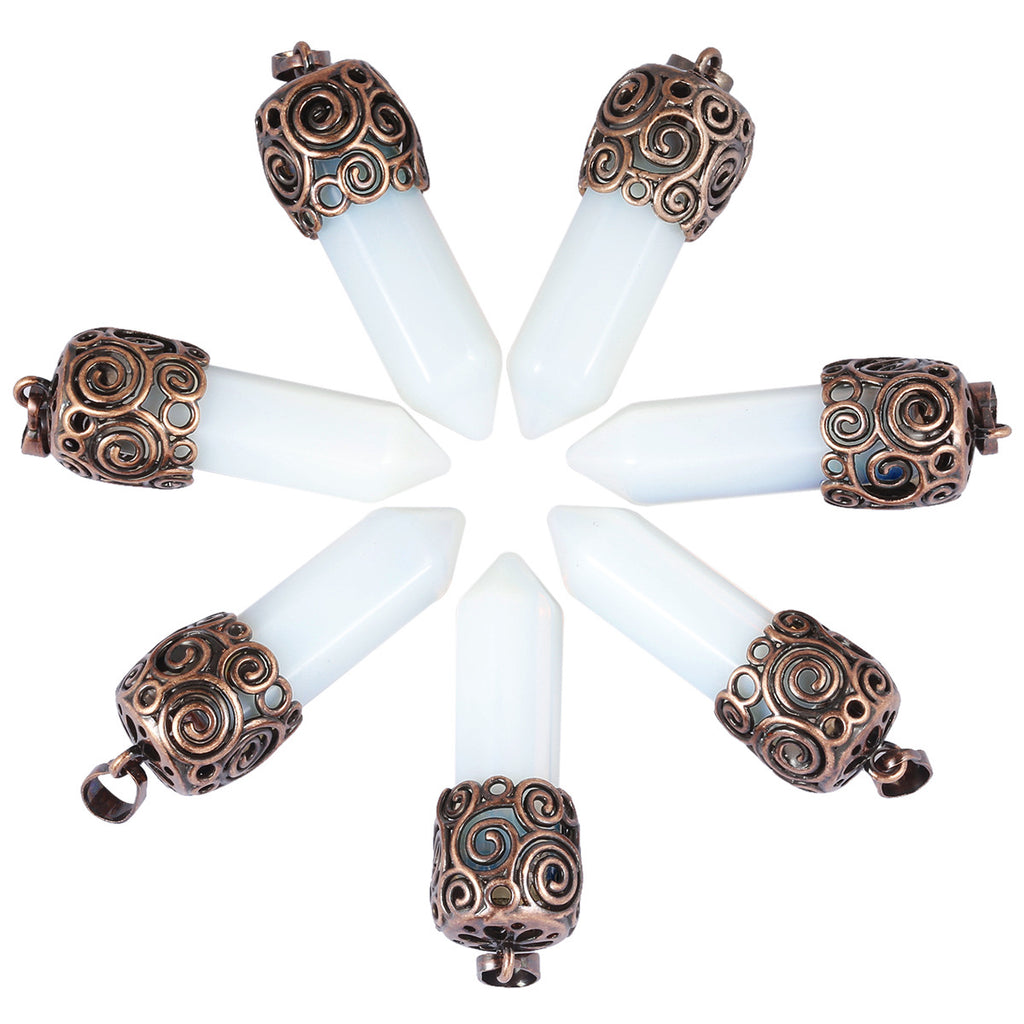 Natural Crystal Single-pointed Hexagonal Column Alloy Spiral Pattern Top Pendant European and American Style Creative Hexagonal Column Crystal Pendant