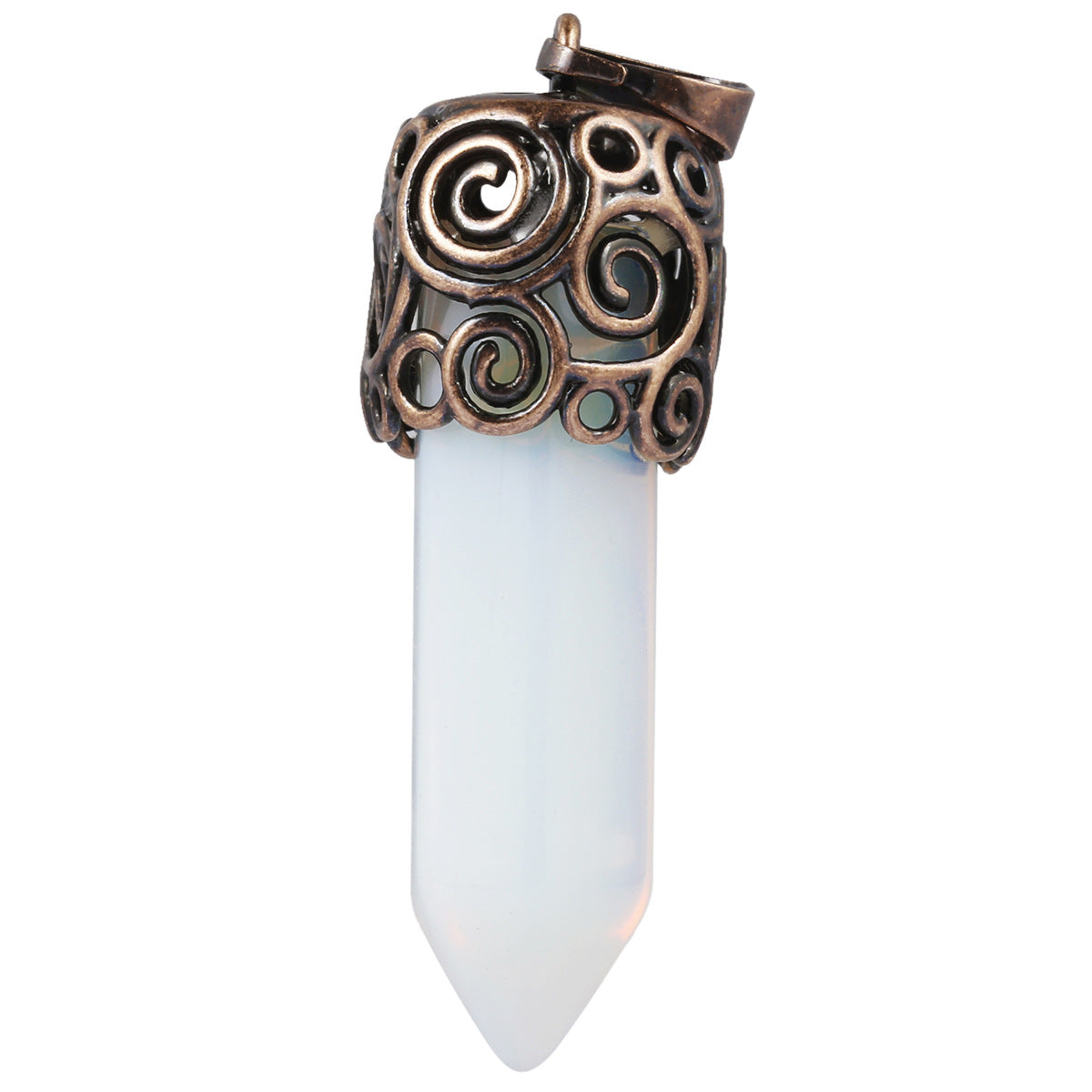 Natural Crystal Single-pointed Hexagonal Column Alloy Spiral Pattern Top Pendant European and American Style Creative Hexagonal Column Crystal Pendant
