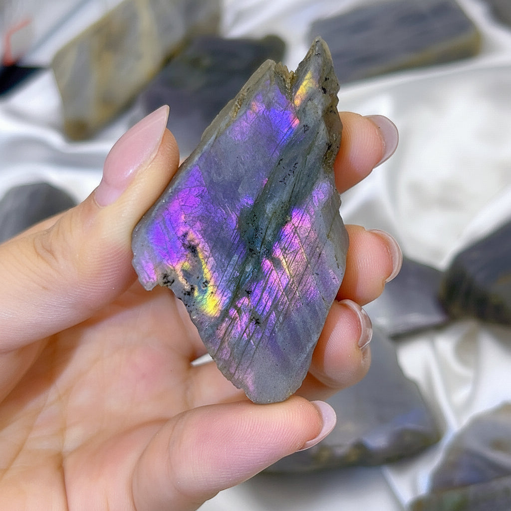 Natural Purple Labradorite Semi-Polished Slice Ornaments Manufacturer Wholesale Cross-Border Live Raw Stone Carving Crafts