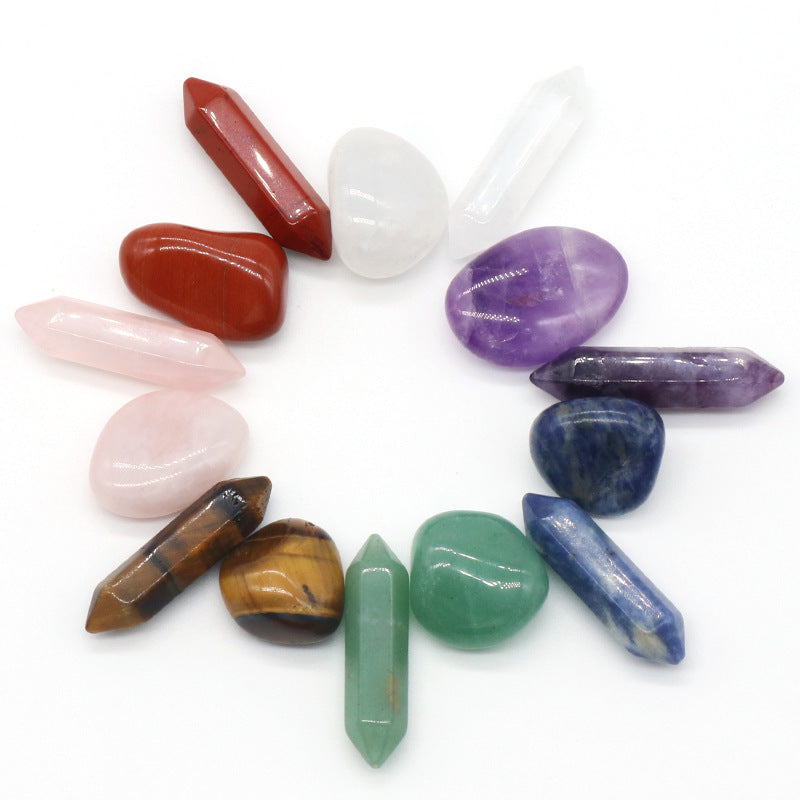 Natural Crystal Set, Hexagonal Column Double-Pointed 7 Pieces, Irregular 7 Pieces, Set Gift Box Manufacturer Wholesale