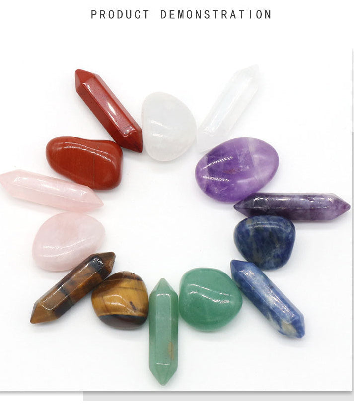 Natural Crystal Set, Hexagonal Column Double-Pointed 7 Pieces, Irregular 7 Pieces, Set Gift Box Manufacturer Wholesale