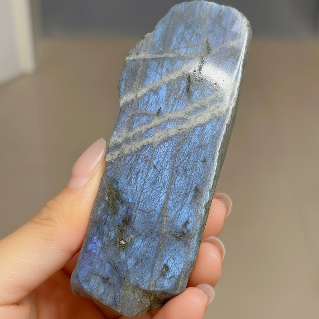Natural Purple Labradorite Semi-Polished Slice Ornaments Manufacturer Wholesale Cross-Border Live Raw Stone Carving Crafts