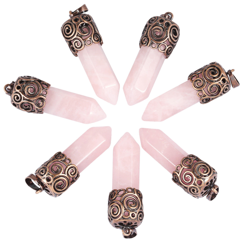 Natural Crystal Single-pointed Hexagonal Column Alloy Spiral Pattern Top Pendant European and American Style Creative Hexagonal Column Crystal Pendant