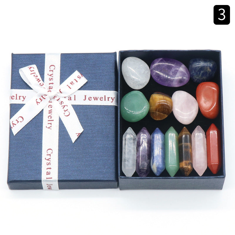 Natural Crystal Set, Hexagonal Column Double-Pointed 7 Pieces, Irregular 7 Pieces, Set Gift Box Manufacturer Wholesale