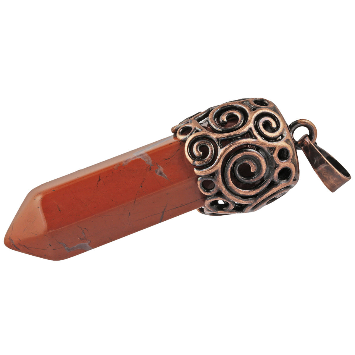 Natural Crystal Single-pointed Hexagonal Column Alloy Spiral Pattern Top Pendant European and American Style Creative Hexagonal Column Crystal Pendant