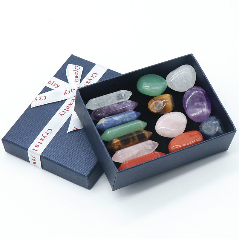 Natural Crystal Set, Hexagonal Column Double-Pointed 7 Pieces, Irregular 7 Pieces, Set Gift Box Manufacturer Wholesale