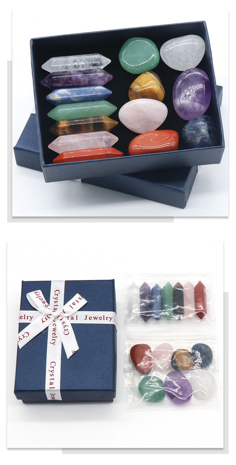 Natural Crystal Set, Hexagonal Column Double-Pointed 7 Pieces, Irregular 7 Pieces, Set Gift Box Manufacturer Wholesale