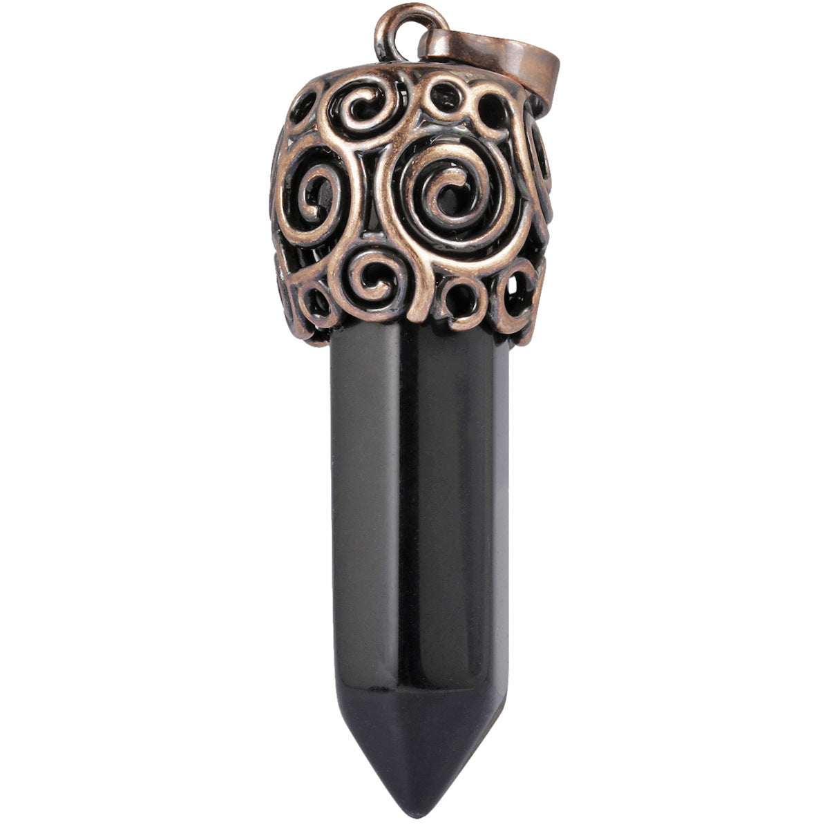 Natural Crystal Single-pointed Hexagonal Column Alloy Spiral Pattern Top Pendant European and American Style Creative Hexagonal Column Crystal Pendant