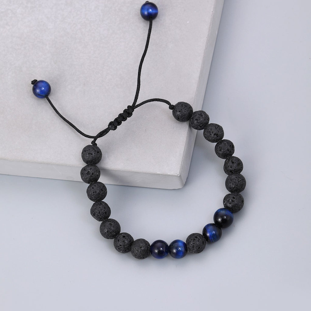 Cross-border hot sale volcanic stone blue tiger eye woven adjustable bracelet elastic rope lovers beaded bracelet manufacturers in stock