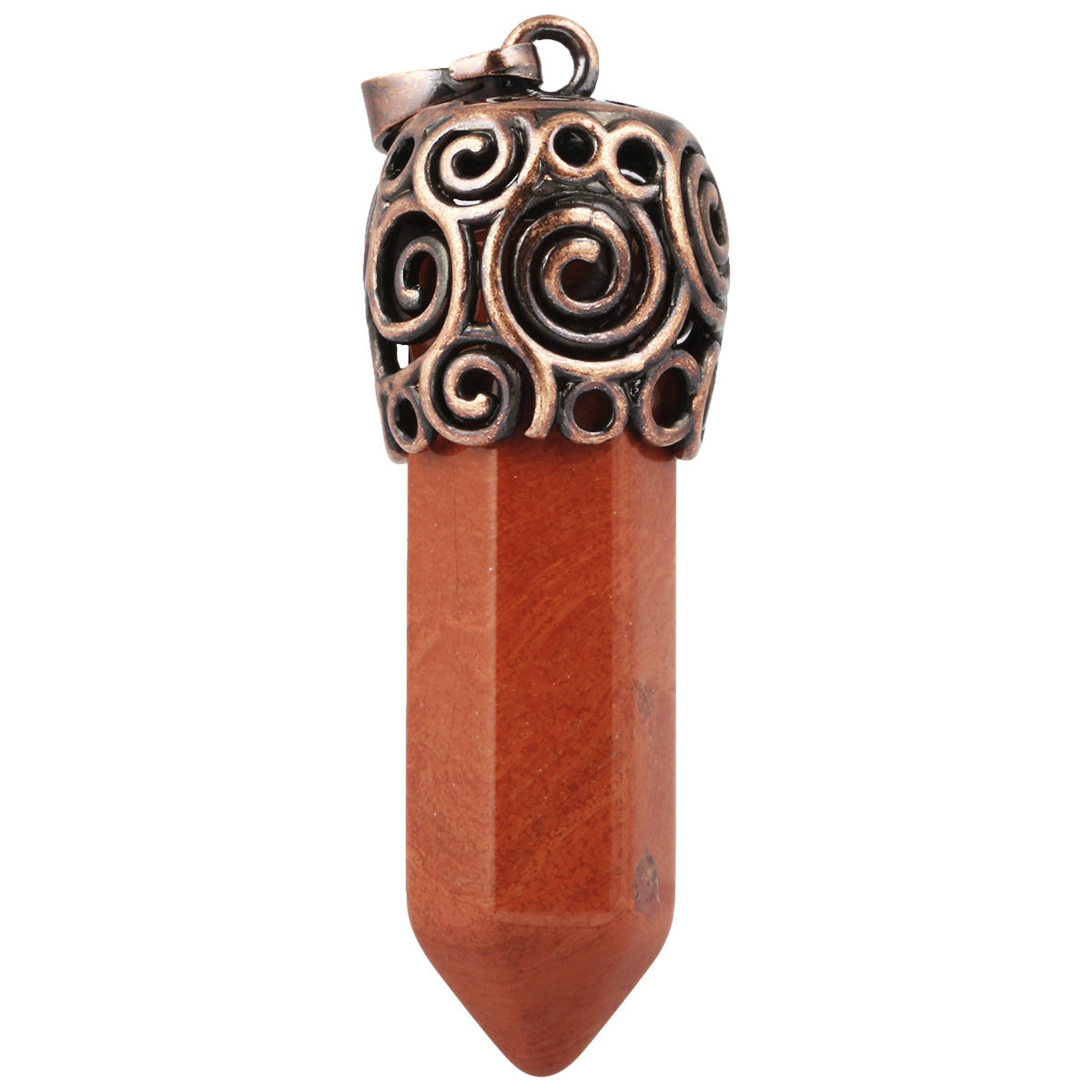 Natural Crystal Single-pointed Hexagonal Column Alloy Spiral Pattern Top Pendant European and American Style Creative Hexagonal Column Crystal Pendant