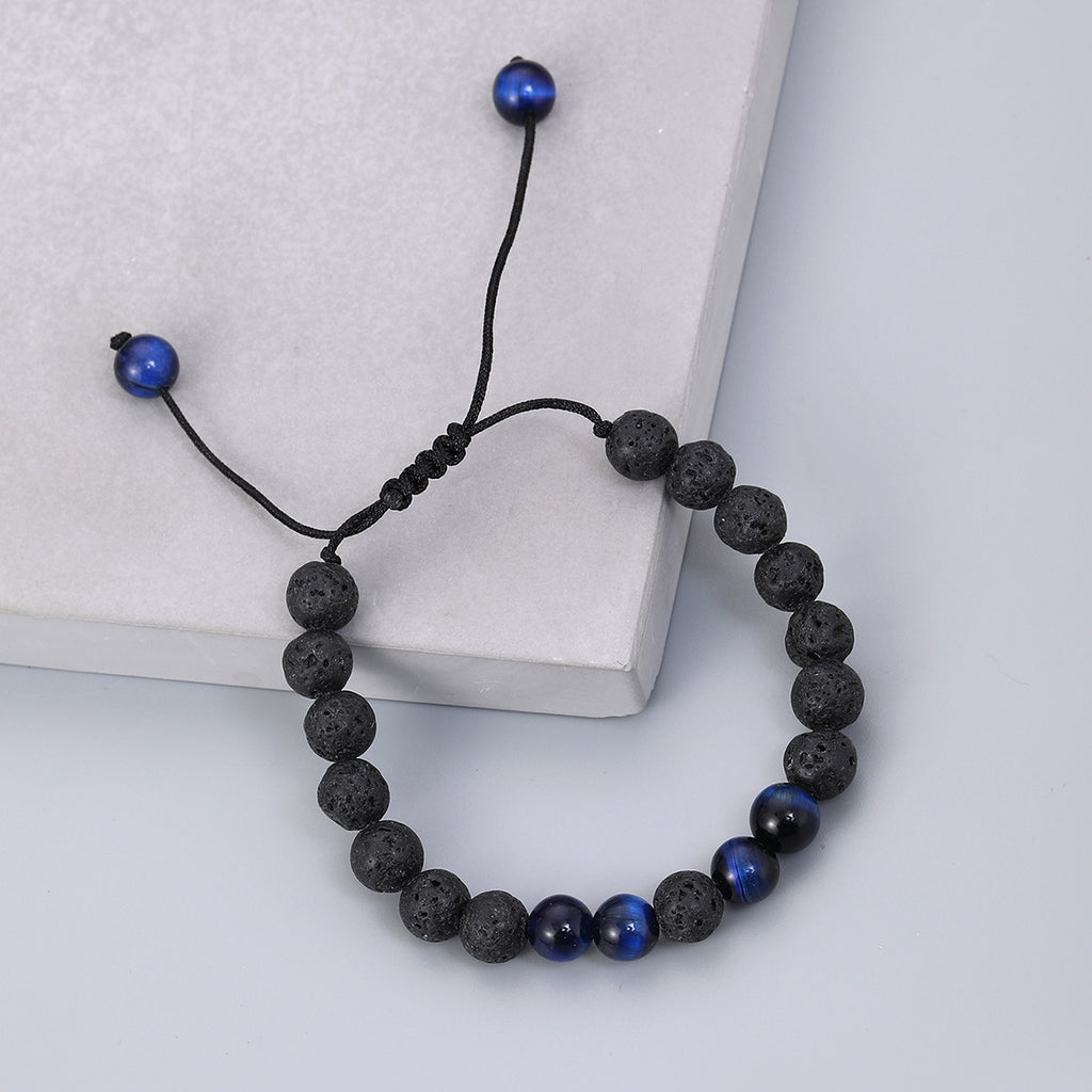 Cross-border hot sale volcanic stone blue tiger eye woven adjustable bracelet elastic rope lovers beaded bracelet manufacturers in stock