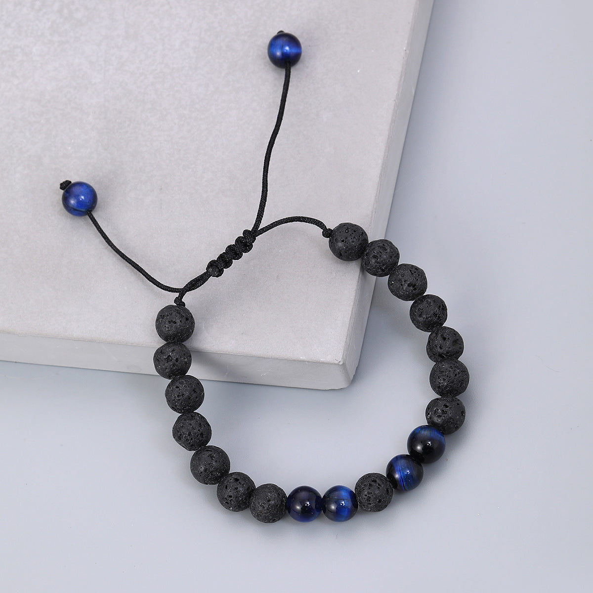 Cross-border hot sale volcanic stone blue tiger eye woven adjustable bracelet elastic rope lovers beaded bracelet manufacturers in stock
