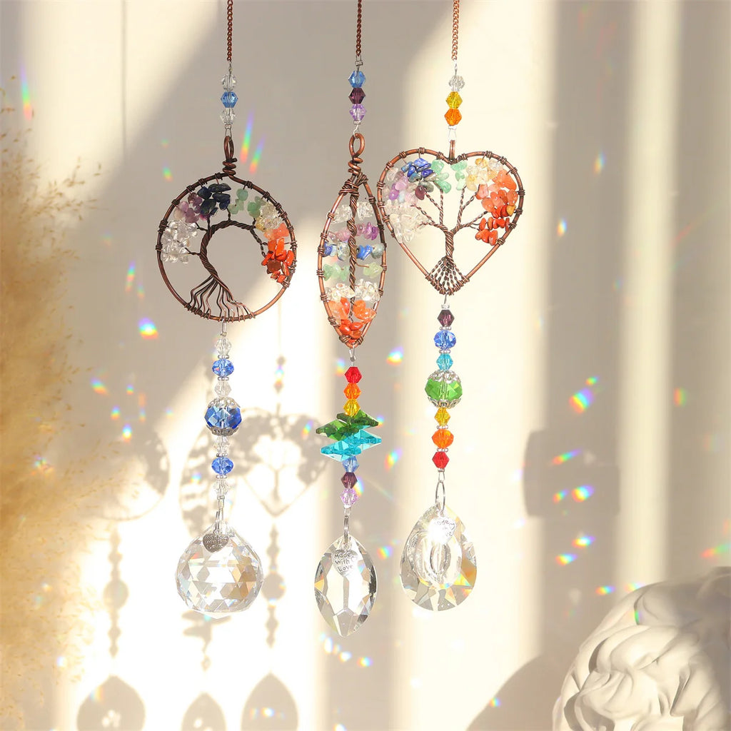 Tree of Life Crystal Suncatcher | Rainbow Prism Chakra Decor