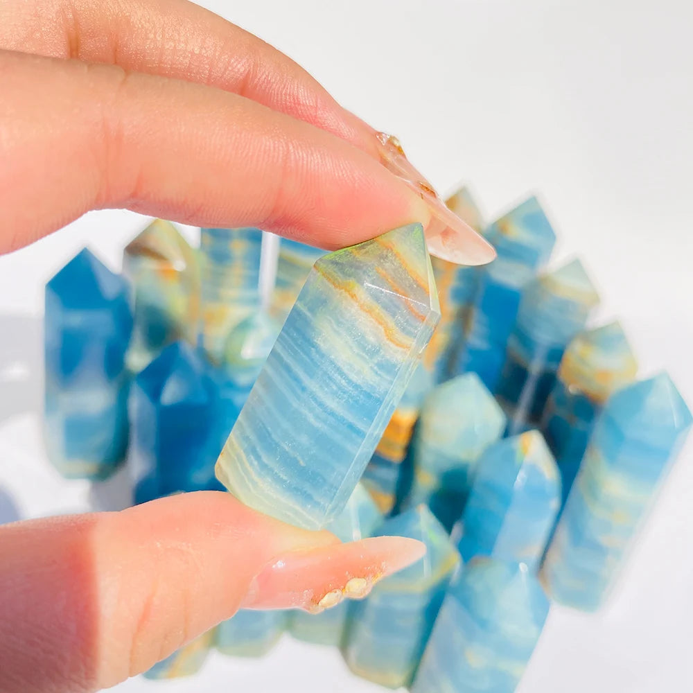 1pc Aqua Blue Calcite Tower, Lemurian Blue Column, Natural Stone Crystal Pillar for Home Decor