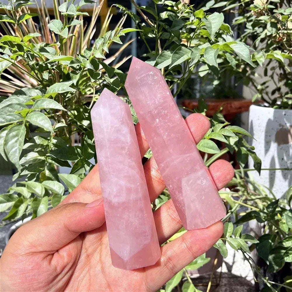 4.33inch Premium Pink Quartz Tower Smooth Hexagonal Prism Meditation Magic Wand Healing Gemstone Crystal Tower for Home Decor