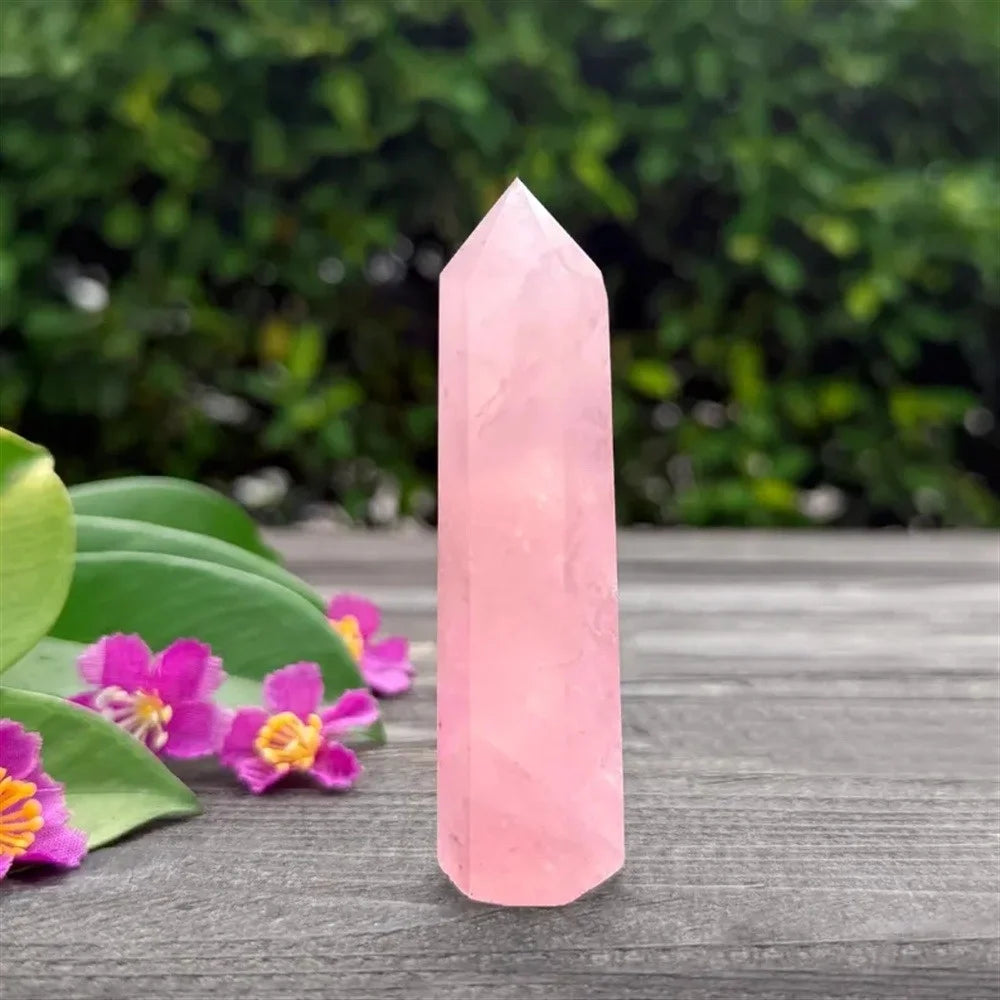 4.33inch Premium Pink Quartz Tower Smooth Hexagonal Prism Meditation Magic Wand Healing Gemstone Crystal Tower for Home Decor