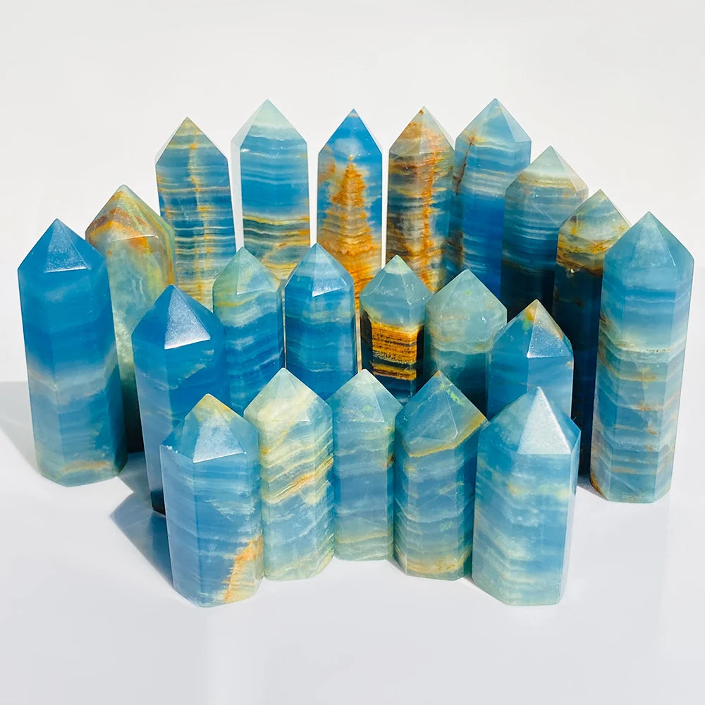 1pc Aqua Blue Calcite Tower, Lemurian Blue Column, Natural Stone Crystal Pillar for Home Decor