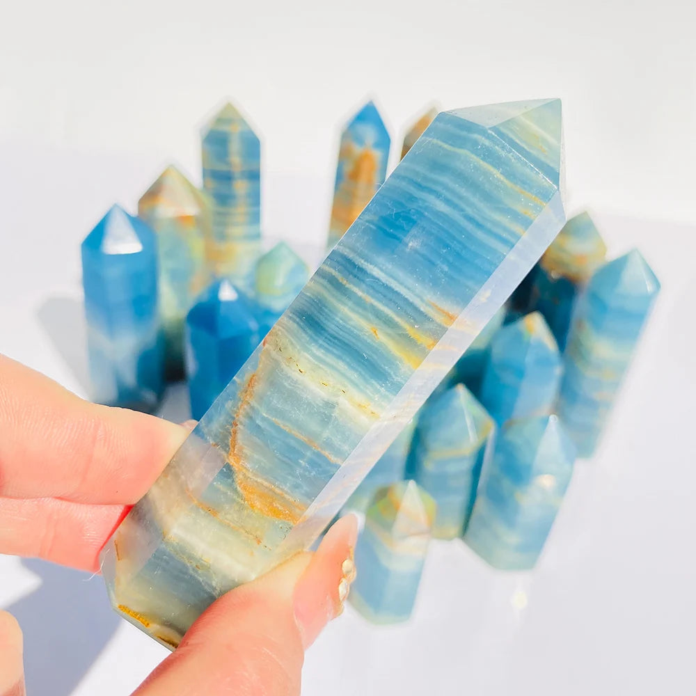 1pc Aqua Blue Calcite Tower, Lemurian Blue Column, Natural Stone Crystal Pillar for Home Decor