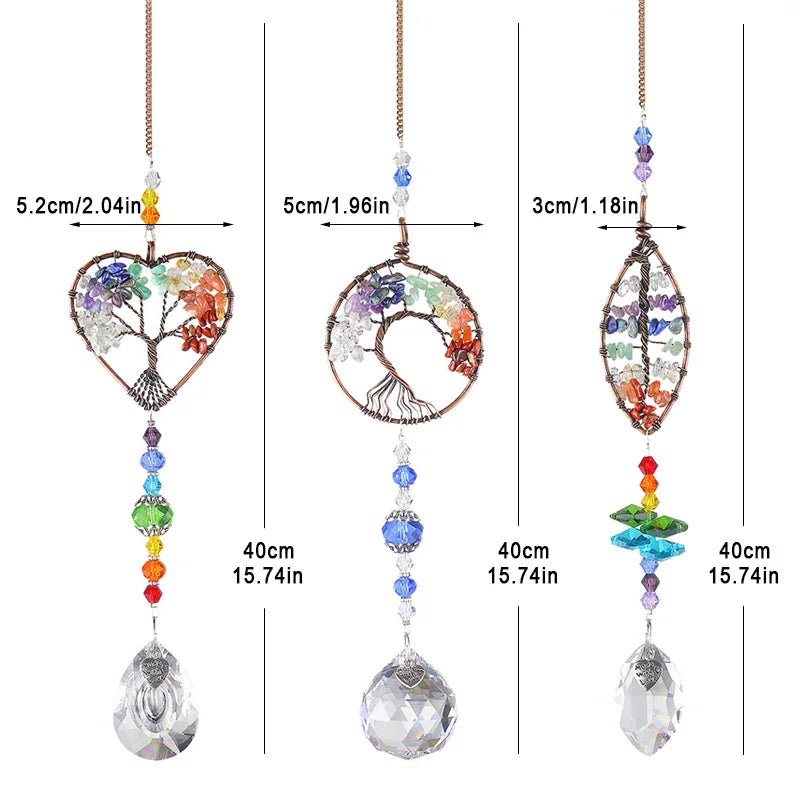 Tree of Life Crystal Suncatcher | Rainbow Prism Chakra Decor