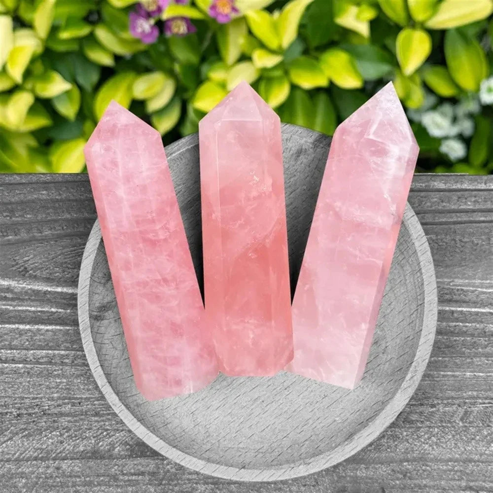 4.33inch Premium Pink Quartz Tower Smooth Hexagonal Prism Meditation Magic Wand Healing Gemstone Crystal Tower for Home Decor