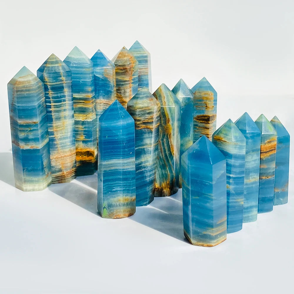 1pc Aqua Blue Calcite Tower, Lemurian Blue Column, Natural Stone Crystal Pillar for Home Decor