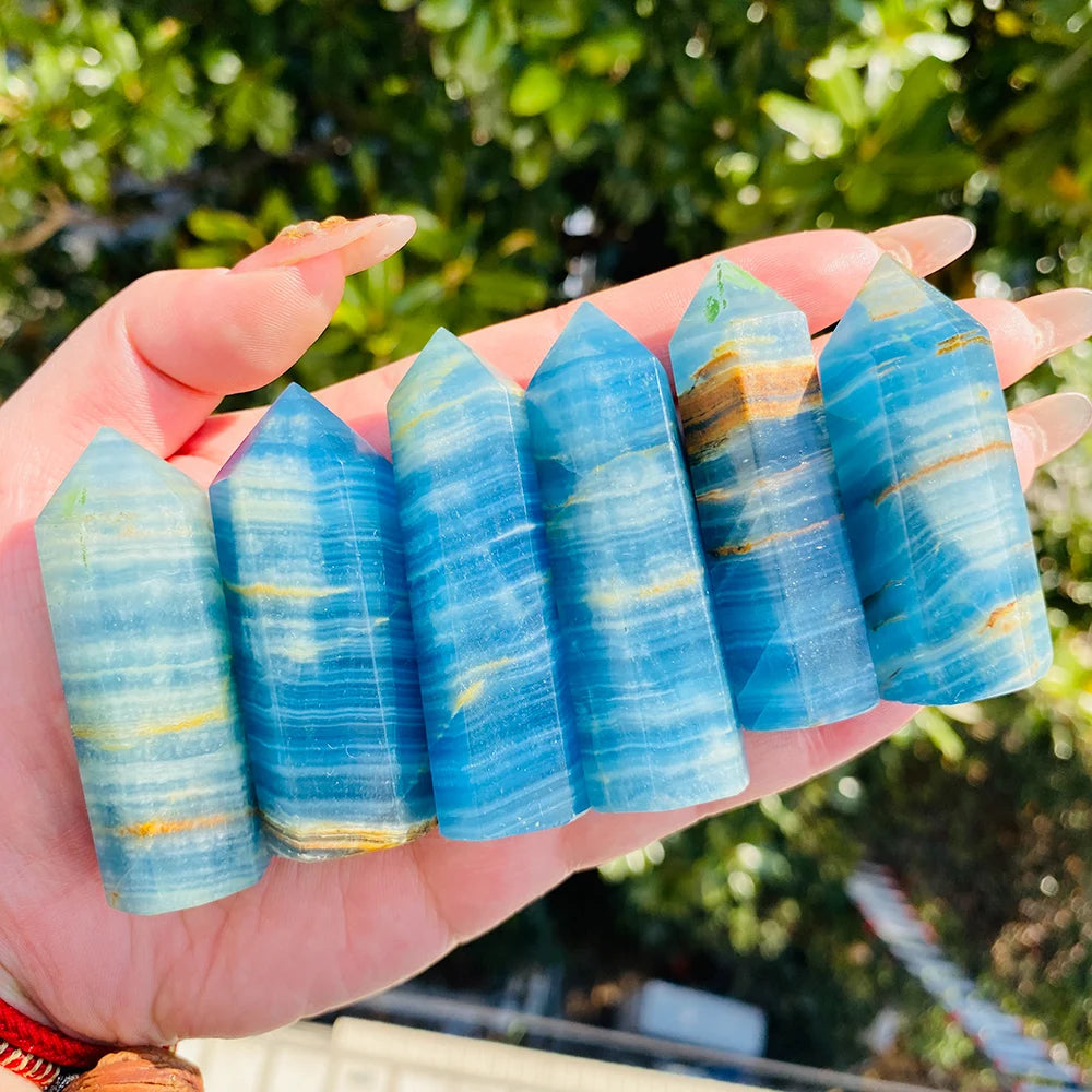 1pc Aqua Blue Calcite Tower, Lemurian Blue Column, Natural Stone Crystal Pillar for Home Decor