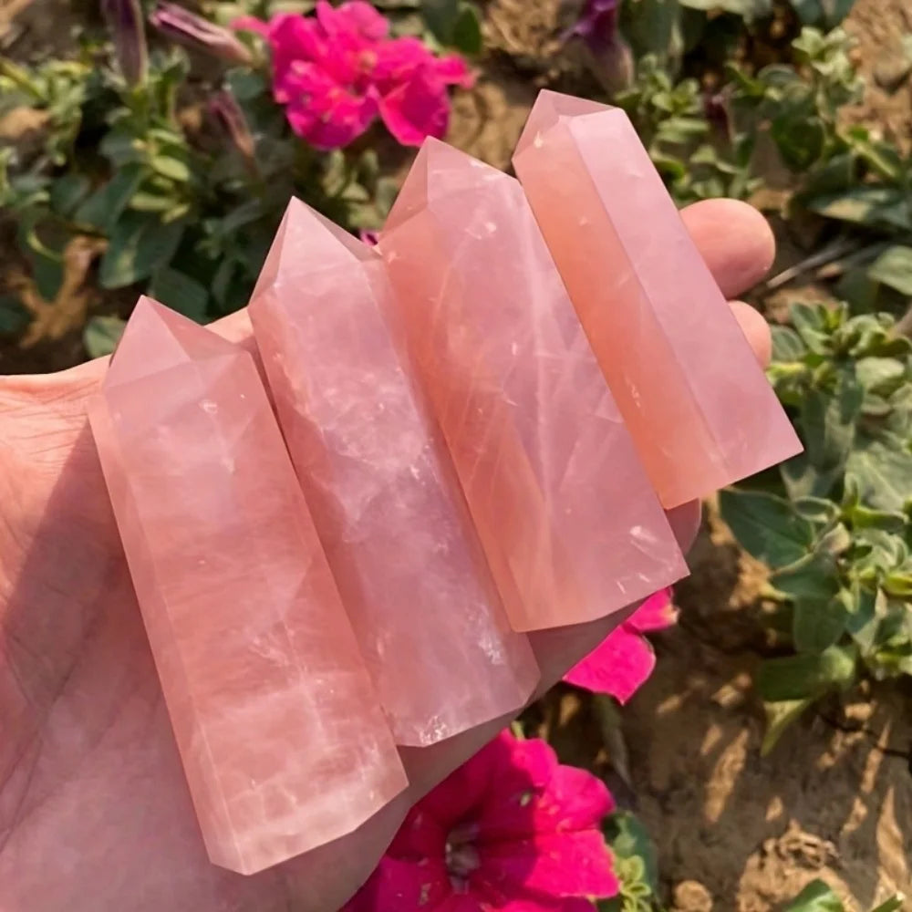 4.33inch Premium Pink Quartz Tower Smooth Hexagonal Prism Meditation Magic Wand Healing Gemstone Crystal Tower for Home Decor