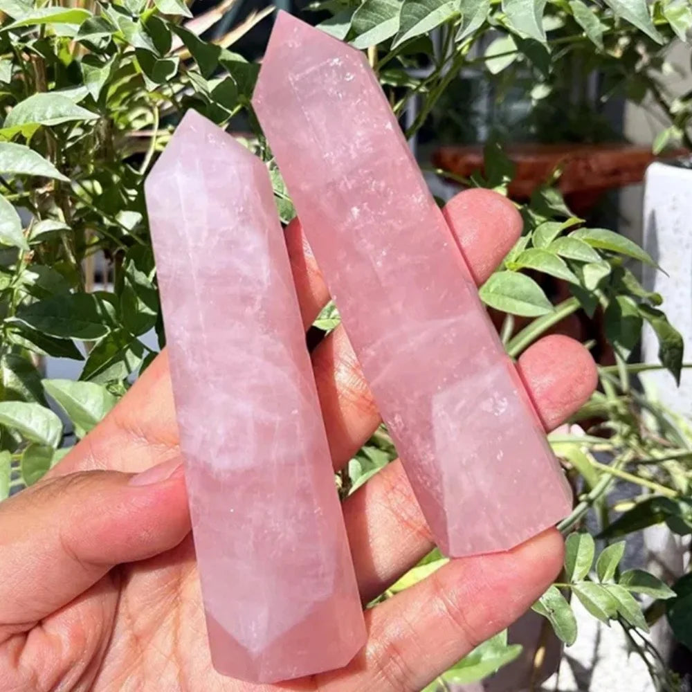 4.33inch Premium Pink Quartz Tower Smooth Hexagonal Prism Meditation Magic Wand Healing Gemstone Crystal Tower for Home Decor