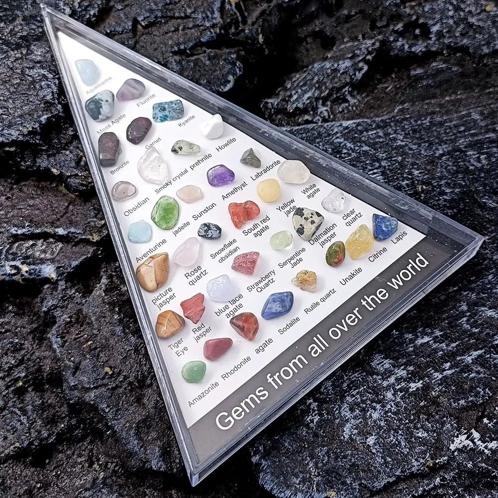 Gemstones Natural Crystal Rock Collection Natural Crafts Mineral Rock Polishing Natural Specimens Triangular Set 36 Ore