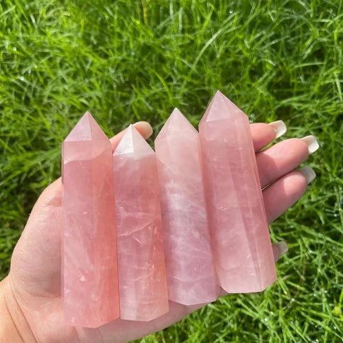 4.33inch Premium Pink Quartz Tower Smooth Hexagonal Prism Meditation Magic Wand Healing Gemstone Crystal Tower for Home Decor