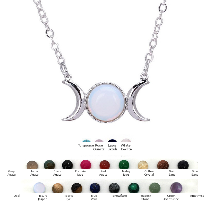 Triple Moon Goddess Crystal Pendant Necklace